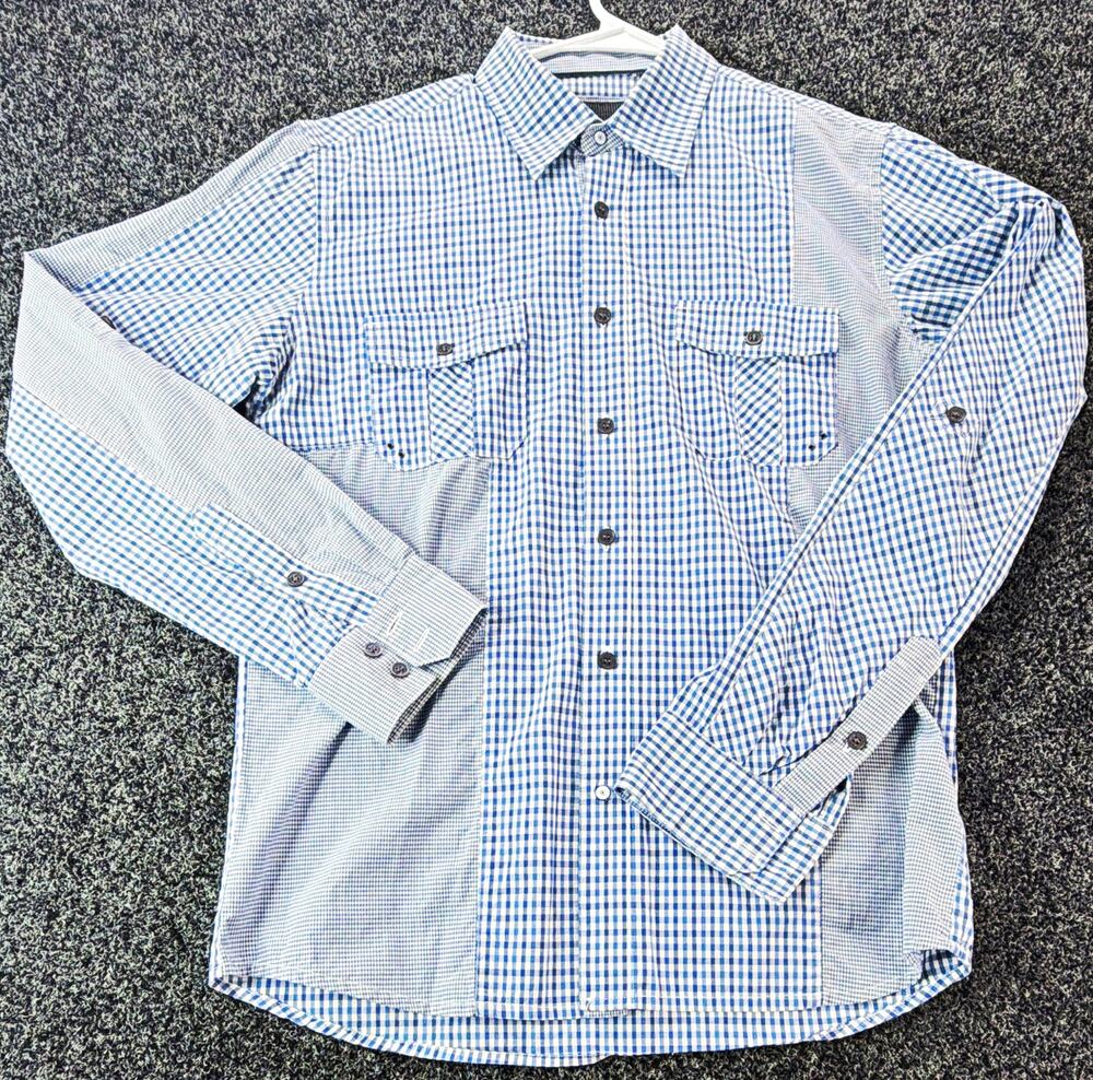 Civil Society Men's S Blue/White Check L/S Point Collar Button-Up Shirt Pockets